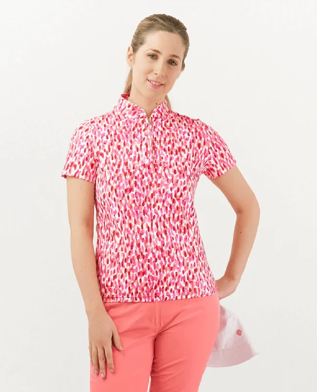 PURE GOLF Ellen Short Sleeve Zip Polo 036 Petal Polka