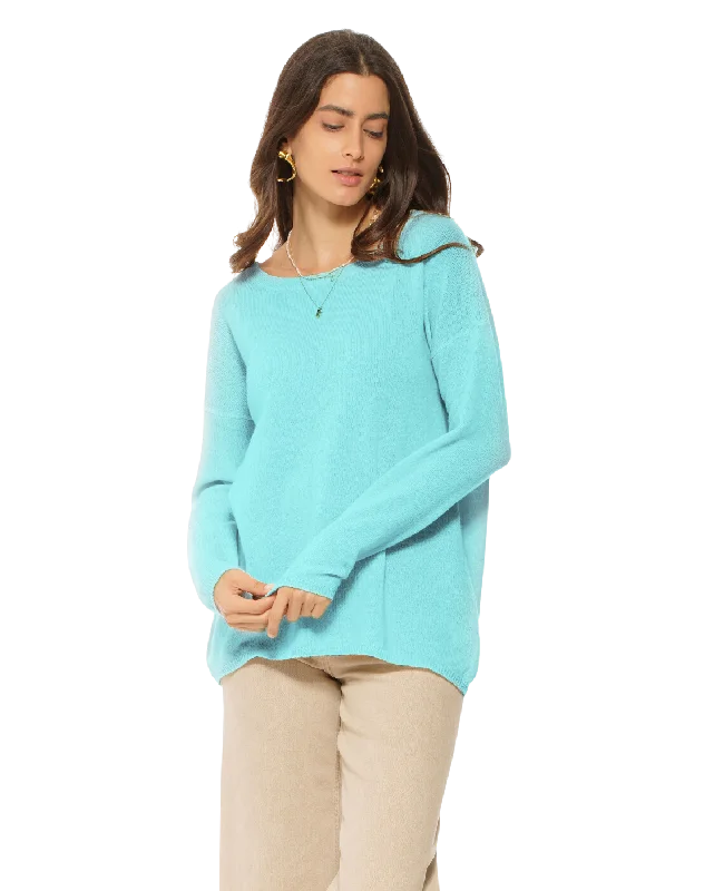 Women's Oversized Cashmere Boatneck Sweater Cyan by Monticelli Cashmere