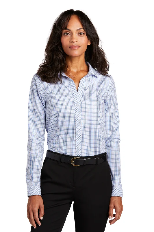 Red House Womens Check Wrinkle Resistant Long Sleeve Button Down Shirt - Medium Blue/White - Closeout