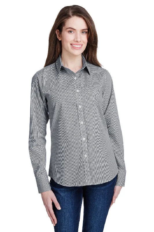 Artisan Collection Womens Microcheck Gingham Long Sleeve Button Down Shirt - Black/White