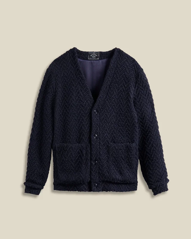 Cardigan Knitted Herringbone - Navy