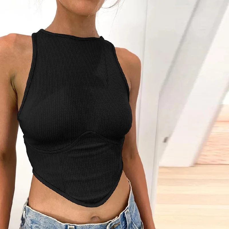 Black Ribbed Crop Top