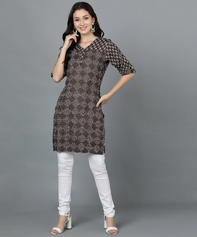 Abstract Print Straight Tunic - Brown