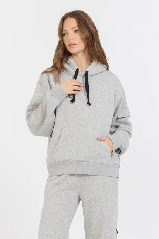 Pure Grey Contrast Black Zipper Hoodie