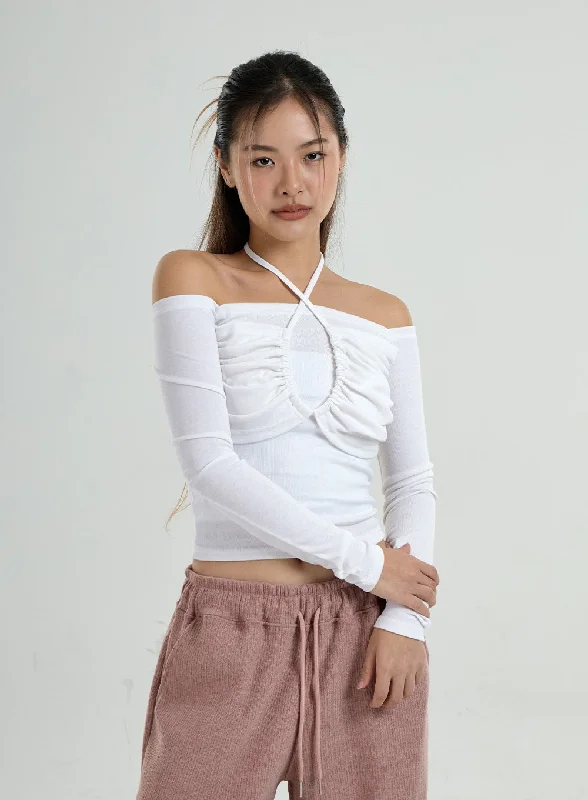 Neck Cross Strap Off-Shoulder T-Shirt CO25