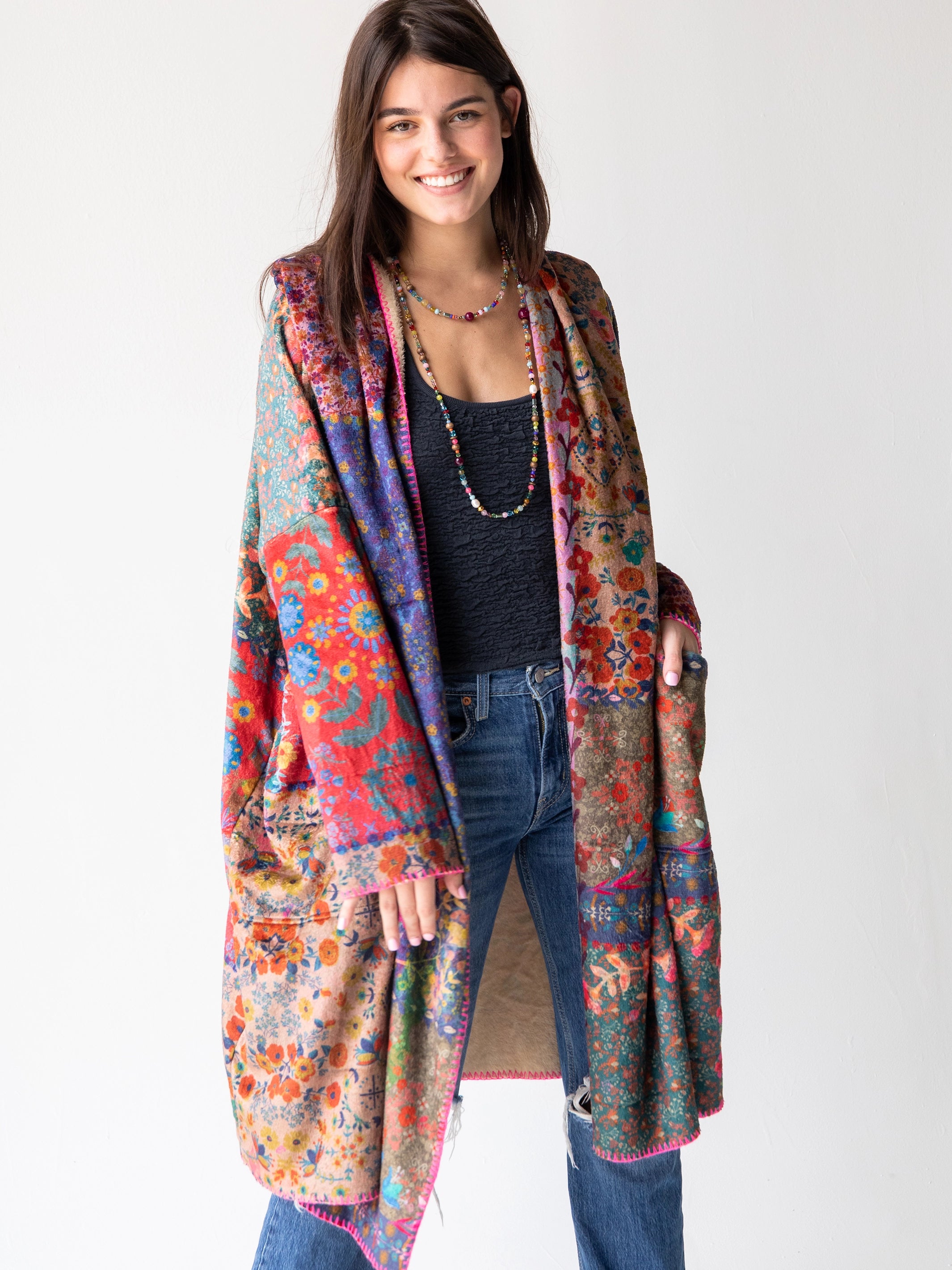 Cozy Blanket Kimono - Vintage Patchwork Long Length