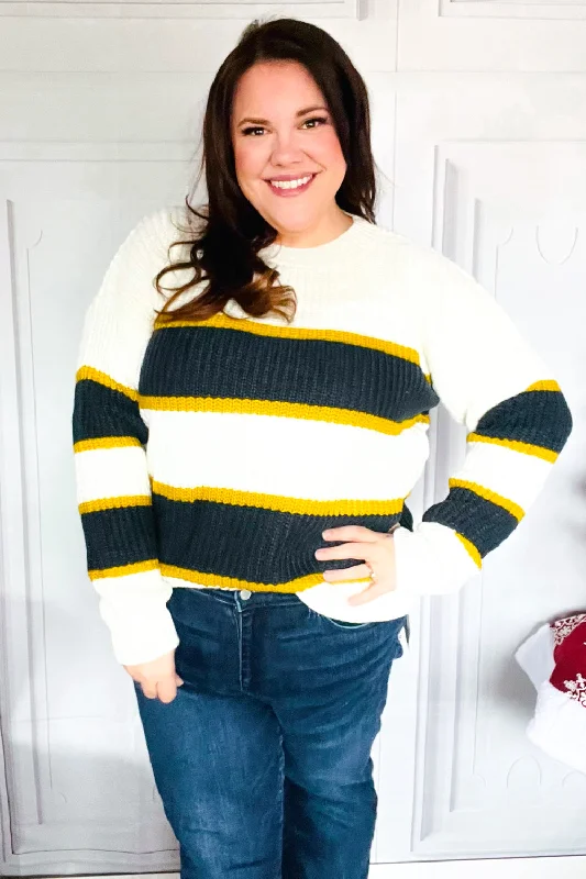 PLUS Casual Chic Yellow & Ivory Stripe Oversize Knit Sweater