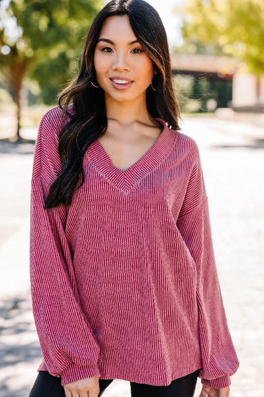 Dream Of The Day Marsala Pink Ribbed Top