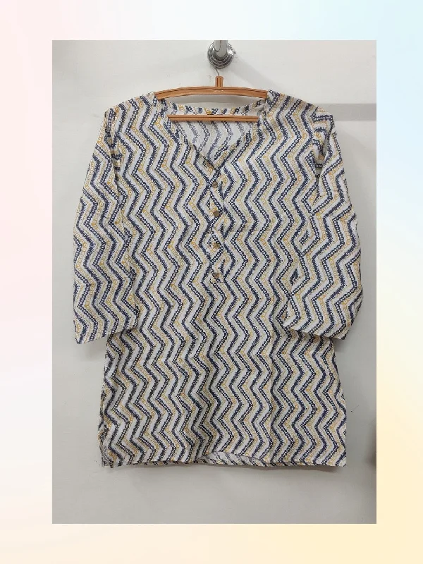 Cotton Printed Hip Length Top - Chevron Multi