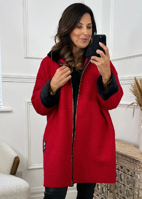 Meabh Red Fur Detail Coatigan