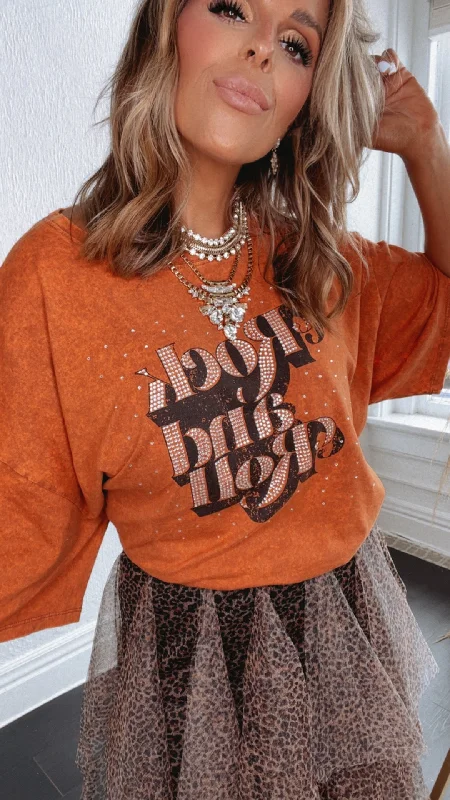 Rock & Roll Rhinestone Graphic Tee, Brown
