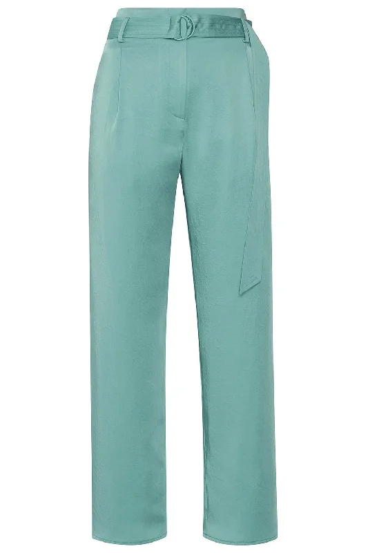 Lightweight Texture Satin Crop Pant - Sea Green