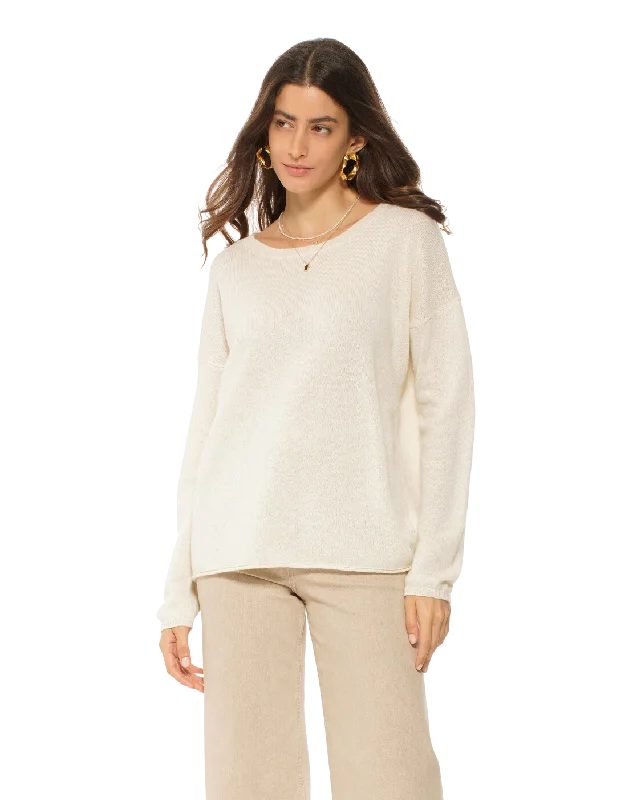 Women's Pure Cashmere Lounge Sweater Milk White by Monticelli Cashmere