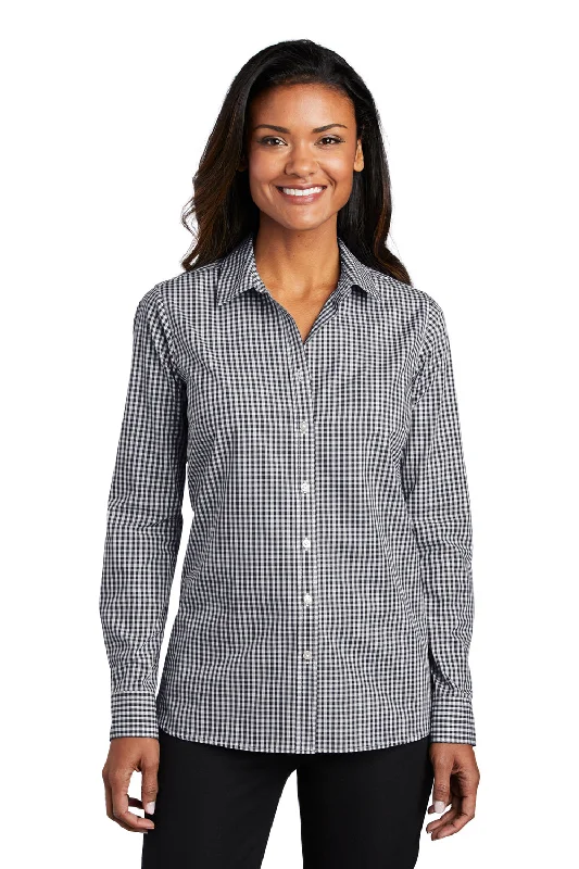 Port Authority Womens Broadcloth Gingham Wrinkle Resistant Long Sleeve Button Down Shirt - Black/White - Closeout