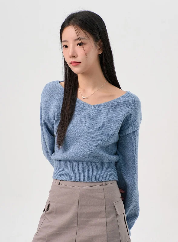 V-Neck Puff Sleeve Sweater OS302