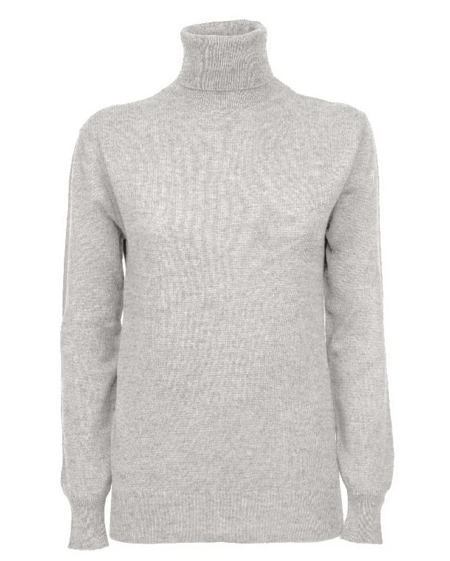 NEW FALL 24 - Women's Pure Cashmere Turtleneck Sweater Light Gray by Monticelli Cashmere NEW FALL 24 - Women's Pure Cashmere Turtleneck Sweater Light Gray by Monticelli Cashmere