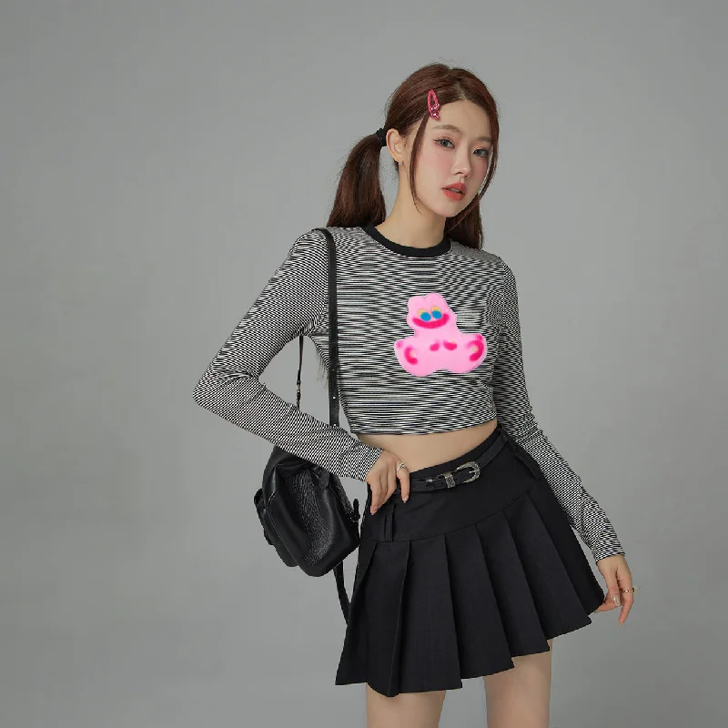 Funny Rabbit Stripes Long-Sleeved Crop Top