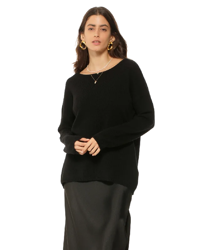 Women's Oversized Cashmere Boatneck Sweater Black by Monticelli Cashmere