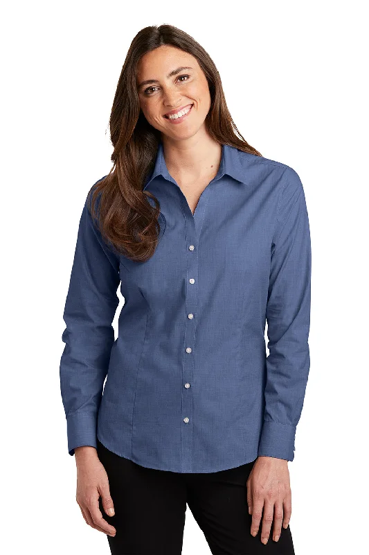 Port Authority Womens Easy Care Wrinkle Resistant Long Sleeve Button Down Shirt - Deep Blue