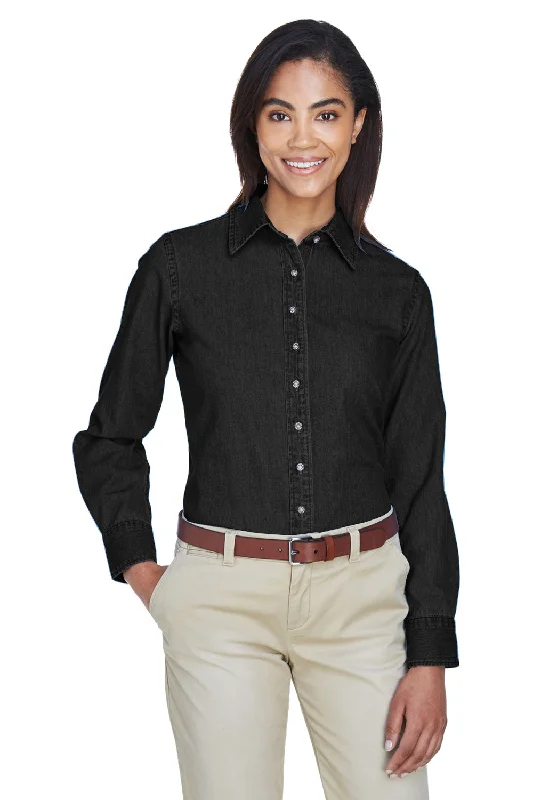 Harriton Womens Denim Long Sleeve Button Down Shirt - Washed Black