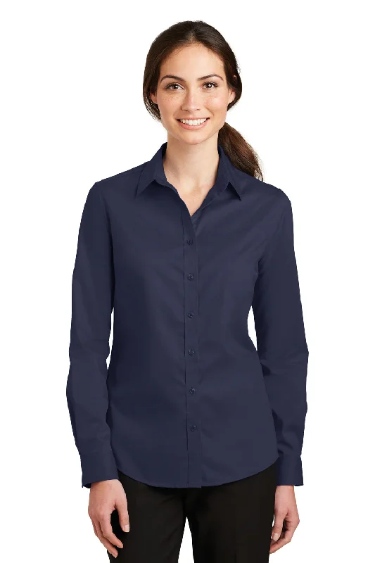 Port Authority Womens SuperPro Wrinkle Resistant Long Sleeve Button Down Shirt - True Navy Blue Port Authority Womens SuperPro Wrinkle Resistant Long Sleeve Button Down Shirt - True Navy Blue