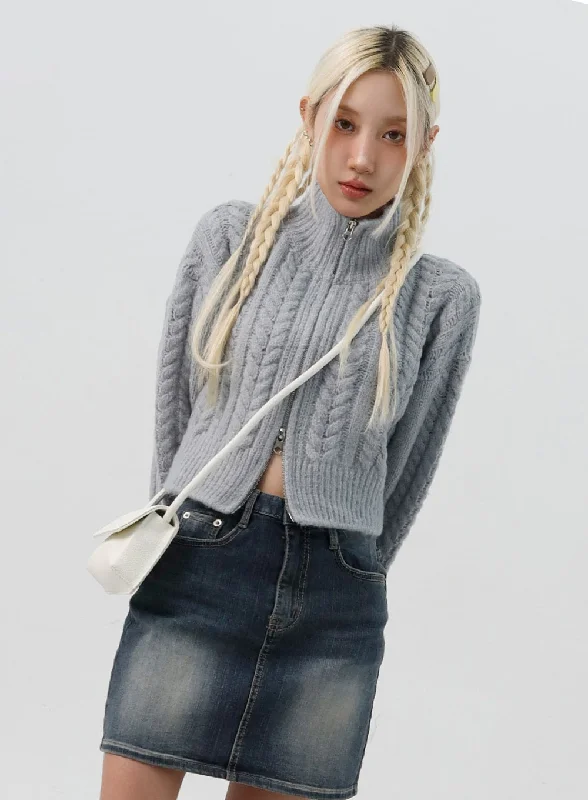 Cable Knit Zip-Up Sweater IS311