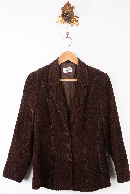 Caroline Charles Corduroy Jacket Brown with Black Piping Size UK 12