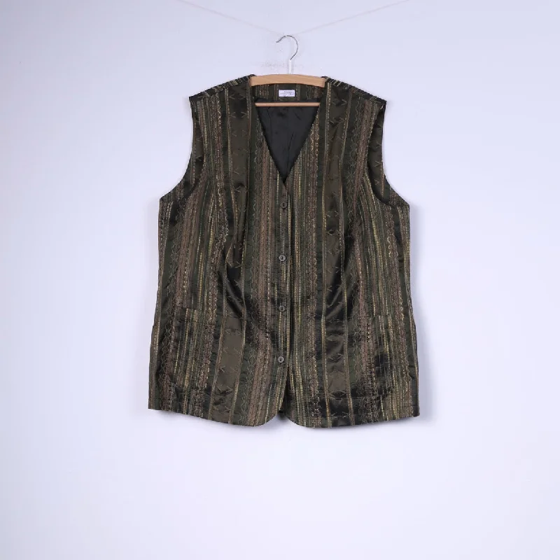 Creation Atelier Women 46 XL Waistcoat Shiny Green Striped Vintage Vest