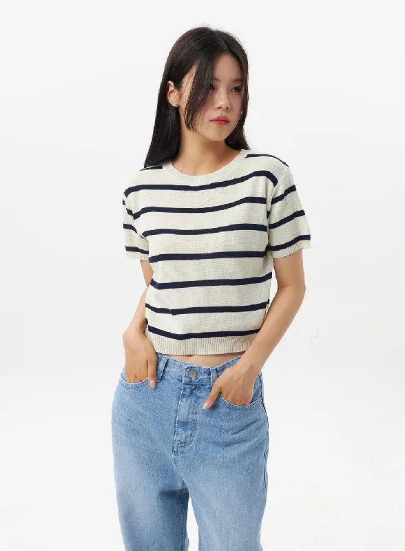 Short Sleeve Stripe Sweater OU326