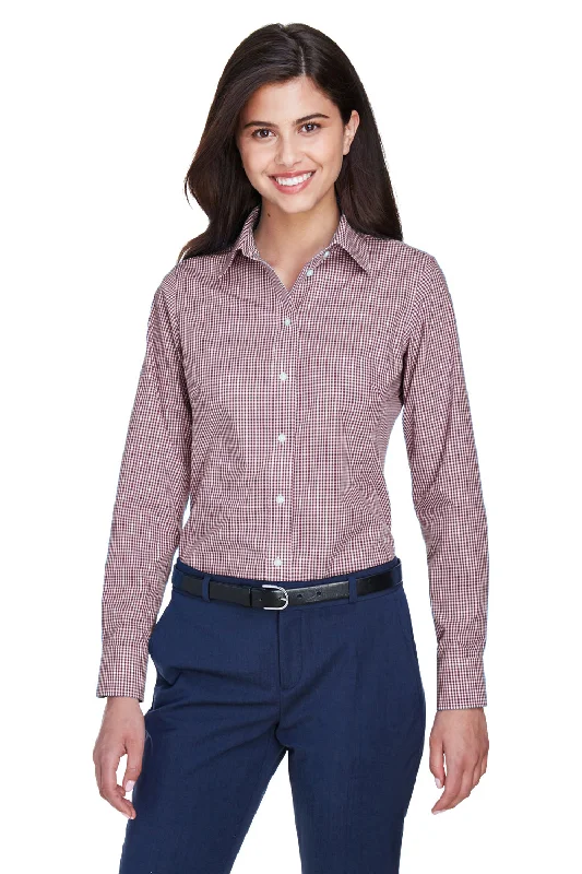 Devon & Jones Womens Crown Woven Collection Wrinkle Resistant Long Sleeve Button Down Shirt - Burgundy