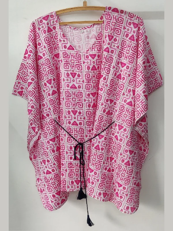 Abstract Printed Kaftan Top - Pink