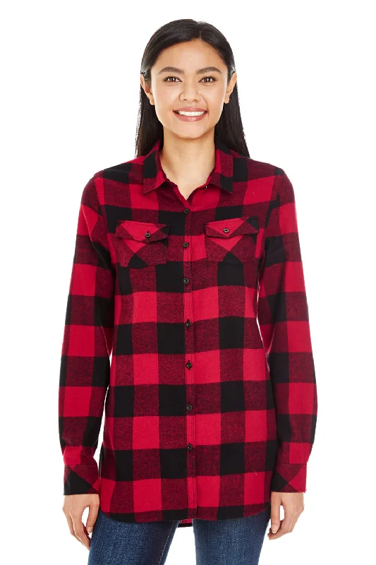 Burnside Womens Boyfriend Flannel Long Sleeve Button Down Shirt w/ Double Pockets - Red/Black Burnside Womens Boyfriend Flannel Long Sleeve Button Down Shirt w/ Double Pockets - Red/Black