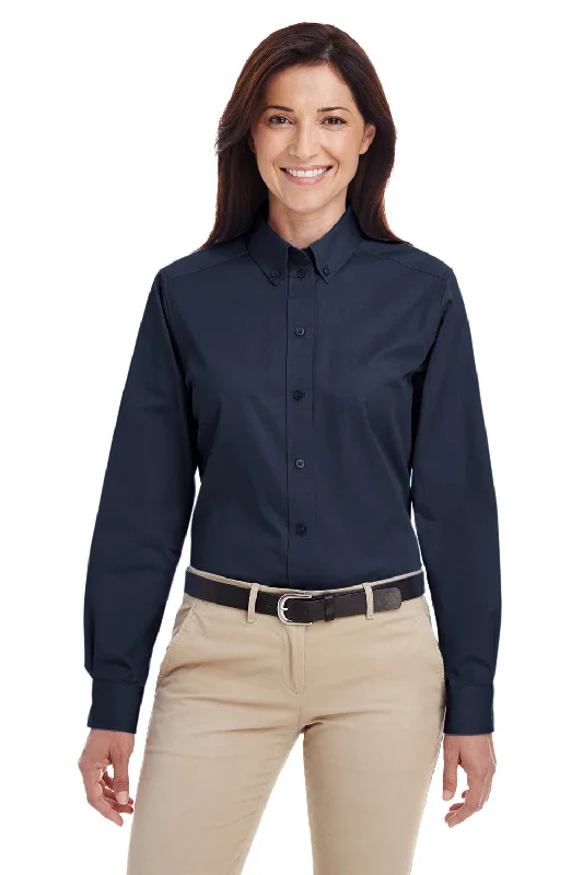 Harriton Womens Foundation Stain Resistant Long Sleeve Button Down Shirt - Dark Navy Blue - Closeout Harriton Womens Foundation Stain Resistant Long Sleeve Button Down Shirt - Dark Navy Blue - Closeout