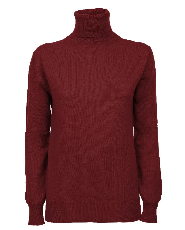 NEW FALL 24 - Women's Pure Cashmere Turtleneck Sweater Bordeaux by Monticelli Cashmere NEW FALL 24 - Women's Pure Cashmere Turtleneck Sweater Bordeaux by Monticelli Cashmere