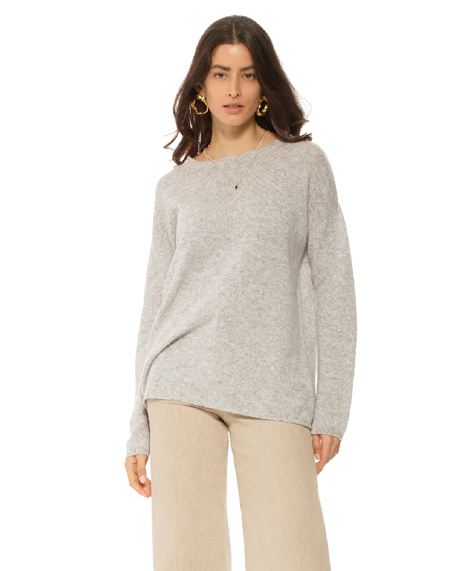 Women's Oversized Cashmere Boatneck Sweater Light Grey by Monticelli Cashmere