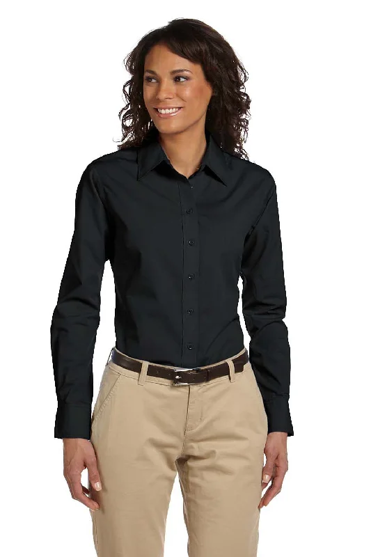 Harriton Womens Essential Long Sleeve Button Down Shirt - Black