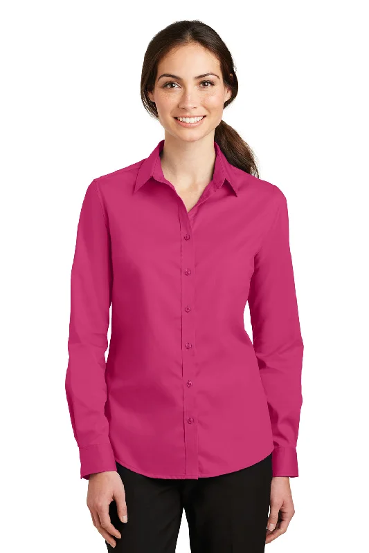 Port Authority Womens SuperPro Wrinkle Resistant Long Sleeve Button Down Shirt - Azalea Pink - Closeout Port Authority Womens SuperPro Wrinkle Resistant Long Sleeve Button Down Shirt - Azalea Pink - Closeout