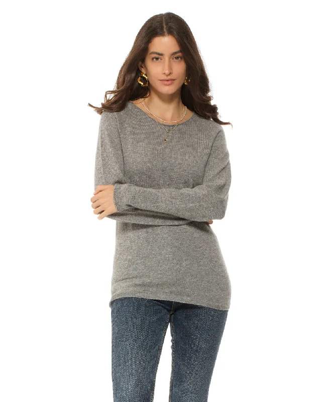 Women's Ultralight Cashmere Raglan Crew Neck Sweater Medium Grey by Monticelli Cashmere