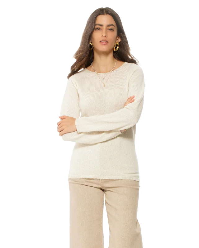 Women's Ultralight Cashmere Raglan Crew Neck Sweater Milk White by Monticelli Cashmere