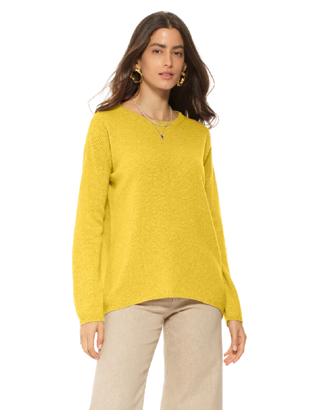 Women's Oversized Cashmere Boatneck Sweater Lemon Yellow by Monticelli Cashmere