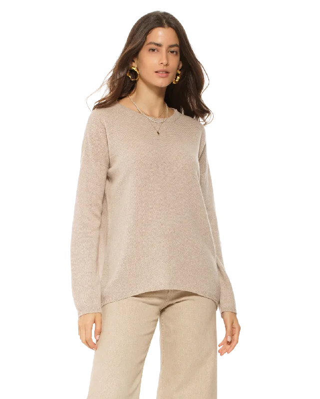 Women's Oversized Cashmere Boatneck Sweater Beige by Monticelli Cashmere