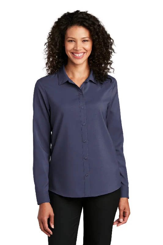 Port Authority Womens Performance Moisture Wicking Long Sleeve Button Down Shirt - True Navy Blue