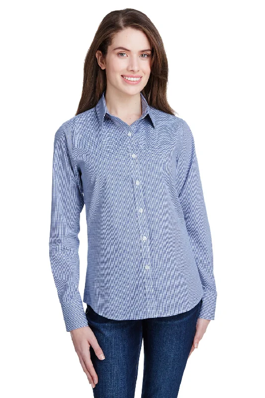 Artisan Collection Womens Microcheck Gingham Long Sleeve Button Down Shirt - Navy Blue/White Artisan Collection Womens Microcheck Gingham Long Sleeve Button Down Shirt - Navy Blue/White