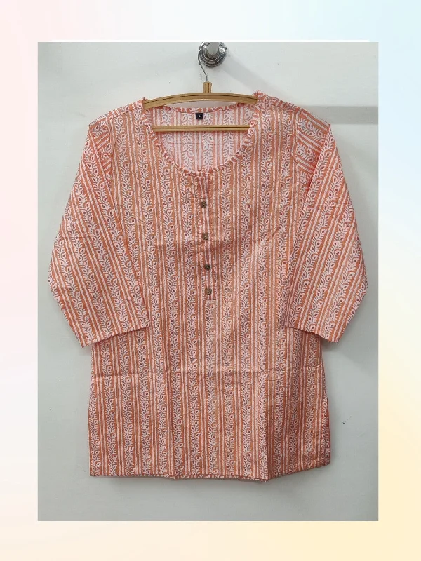 Cotton Printed Hip Length Top - Orange Stripes