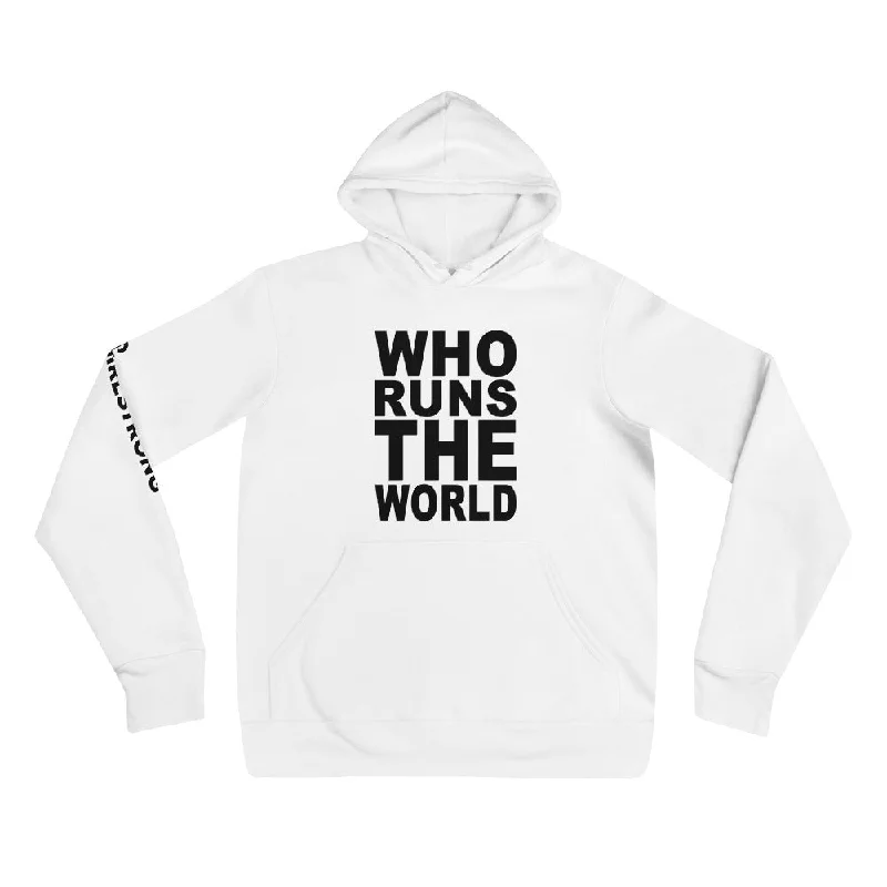 BEST FIT, BEST FEEL FLEECE HOODIE WHITE - WHO RUNS THE WORLD