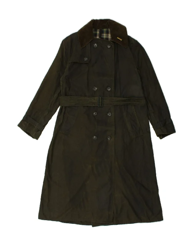 BARBOUR Womens Waxed Cotton Trench Coat EU 34 XS Green Cotton