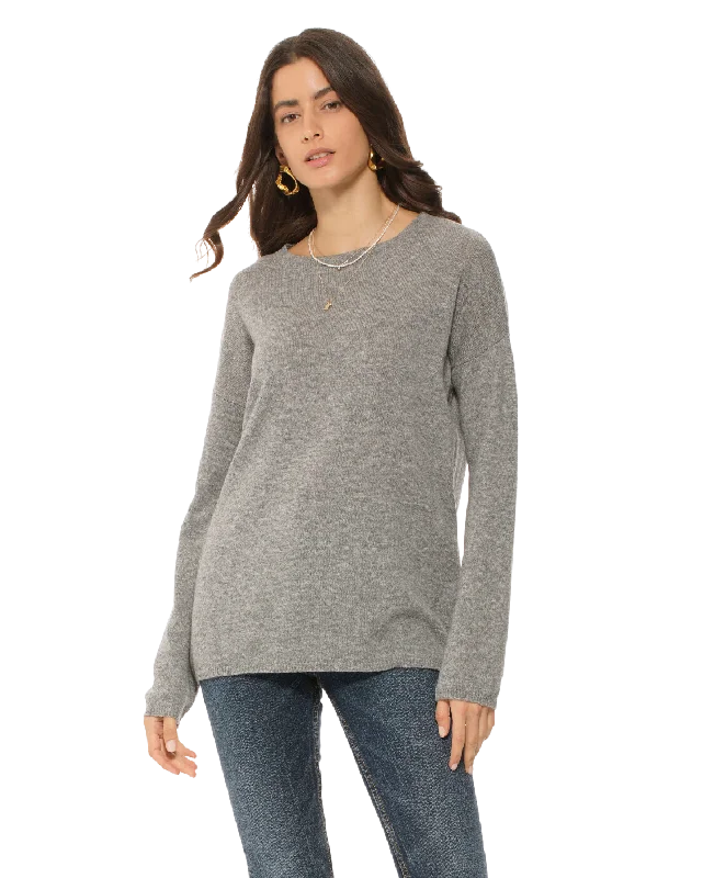 Women's Oversized Cashmere Boatneck Sweater Medium Grey by Monticelli Cashmere