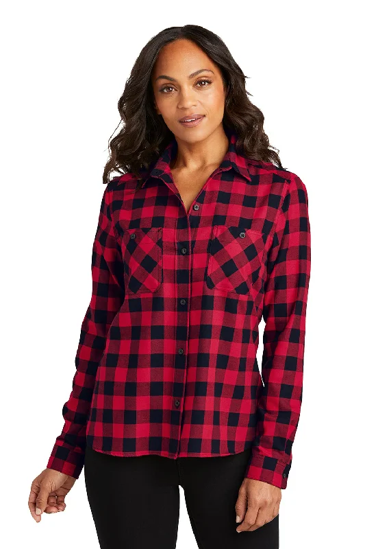 Port Authority Womens Plaid Flannel Long Sleeve Button Down Shirt w/ Double Pockets - Red/Black Buffalo Port Authority Womens Plaid Flannel Long Sleeve Button Down Shirt w/ Double Pockets - Red/Black Buffalo