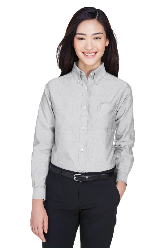 UltraClub Womens Classic Oxford Wrinkle Resistant Long Sleeve Button Down Shirt w/ Pocket - Charcoal Grey - Closeout