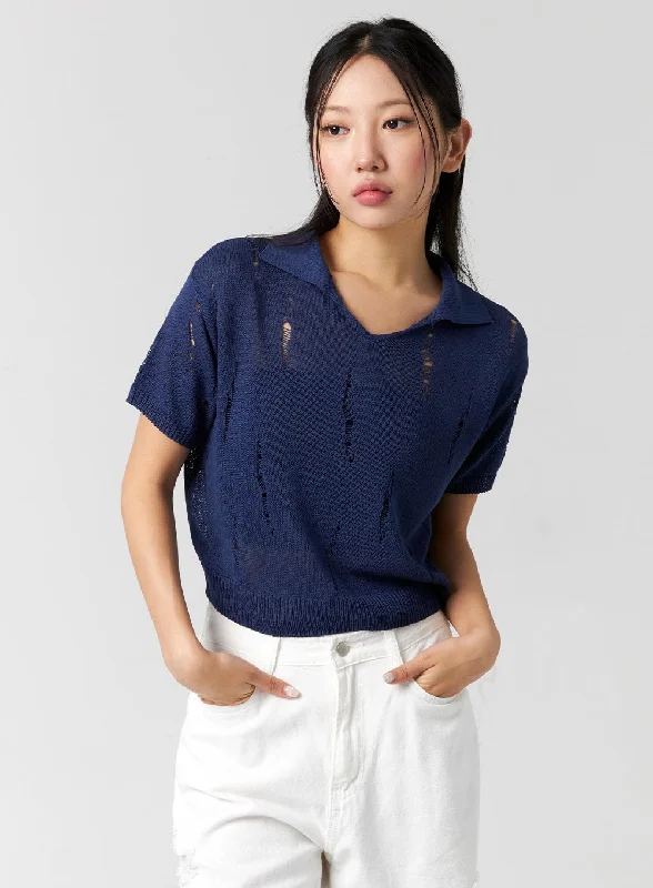 Collared Ripped Short Sleeve Top CG310